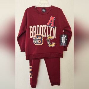 Brooklyn Maroon Kids Sweatshirt and Pants Set